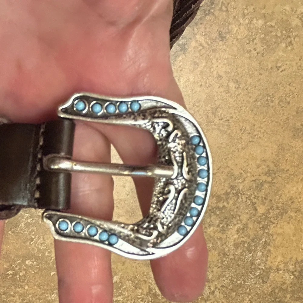 Western Italian Brown Braided Leather Belt with Silver Buckle(Unisex)